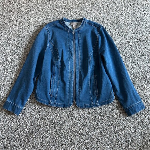 Chicos Womens Sz Medium Denim Jacket With Zip Closure Cotton Blend Blue - Picture 6 of 10